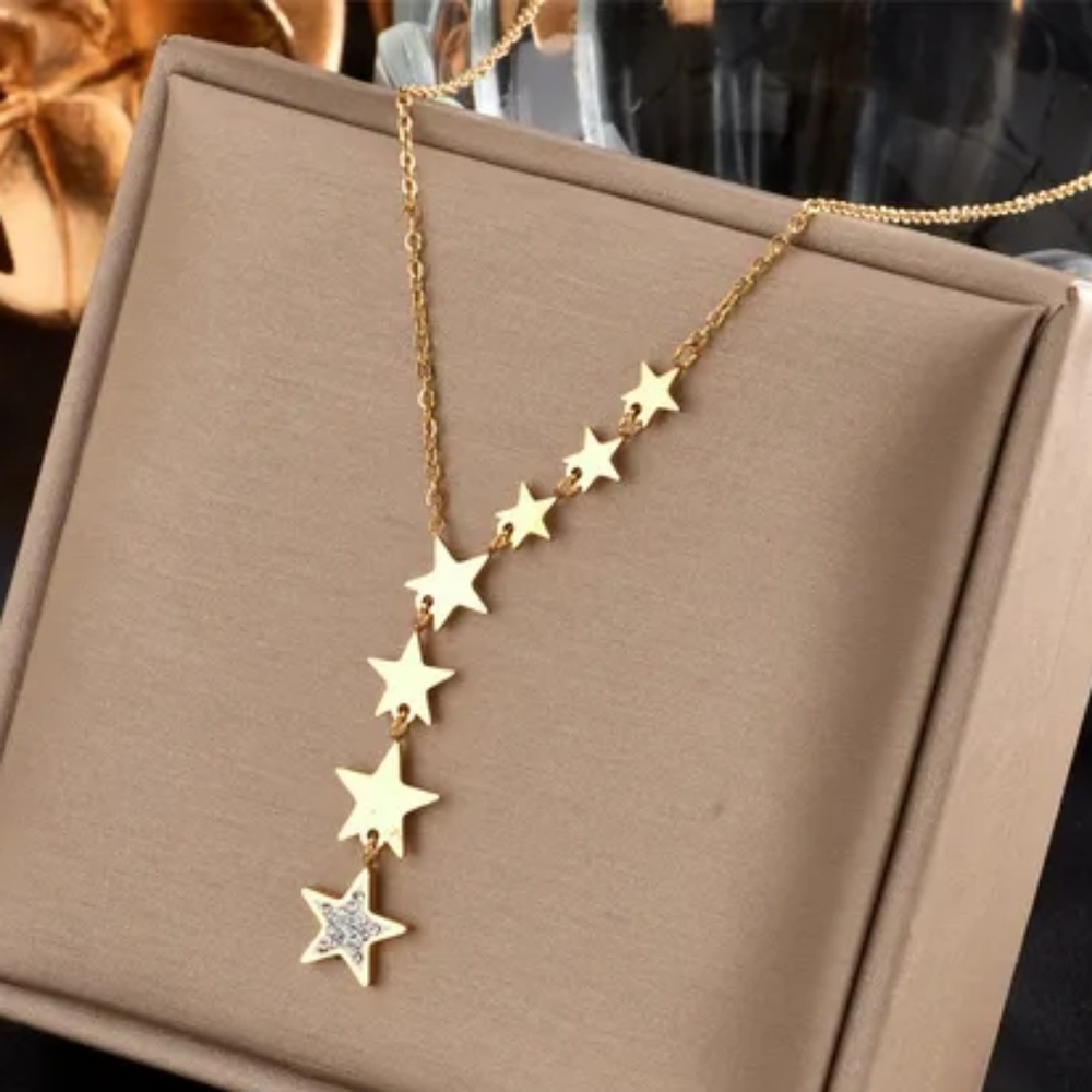 Stainless Steel Necklaces, Gold Color. Star Design.